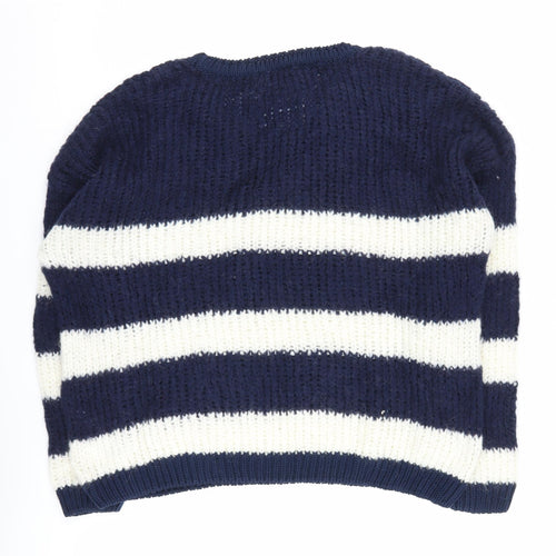 Tommy Hilfiger Women's Blue Striped Chunky Knit Jumper L