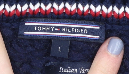 Tommy Hilfiger Women's Blue Striped Chunky Knit Jumper L