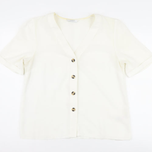 Michelle Keegan Women's White Button-Up Size 14 Short Sleeve