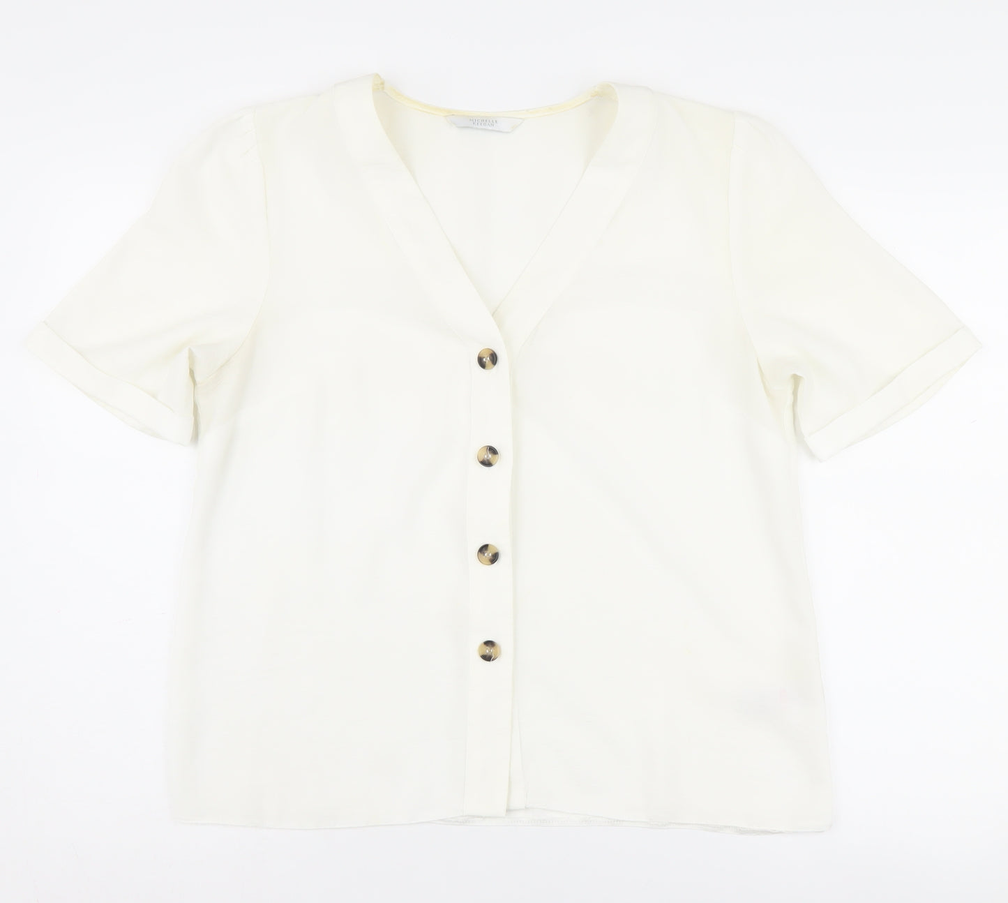 Michelle Keegan Women's White Button-Up Size 14 Short Sleeve