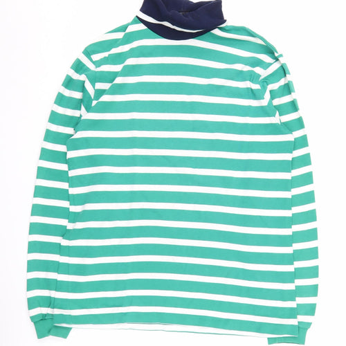 Lands' End Men's Green Striped Pullover Sweatshirt, M