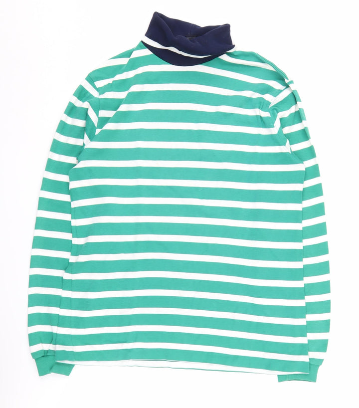 Lands' End Men's Green Striped Pullover Sweatshirt, M