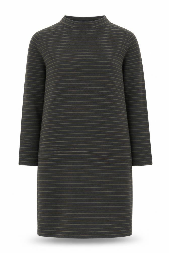 Great Plains Women's Black Striped Long Sleeve Dress M