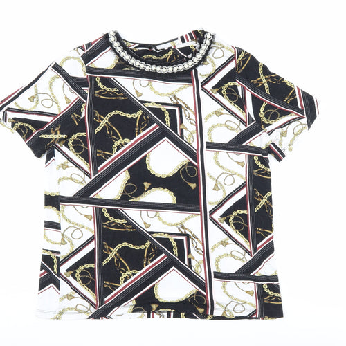 River Island Women's Black Geometric Beaded T-Shirt, Size 12