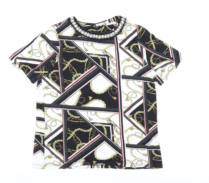 River Island Women's Black Geometric Beaded T-Shirt, Size 12