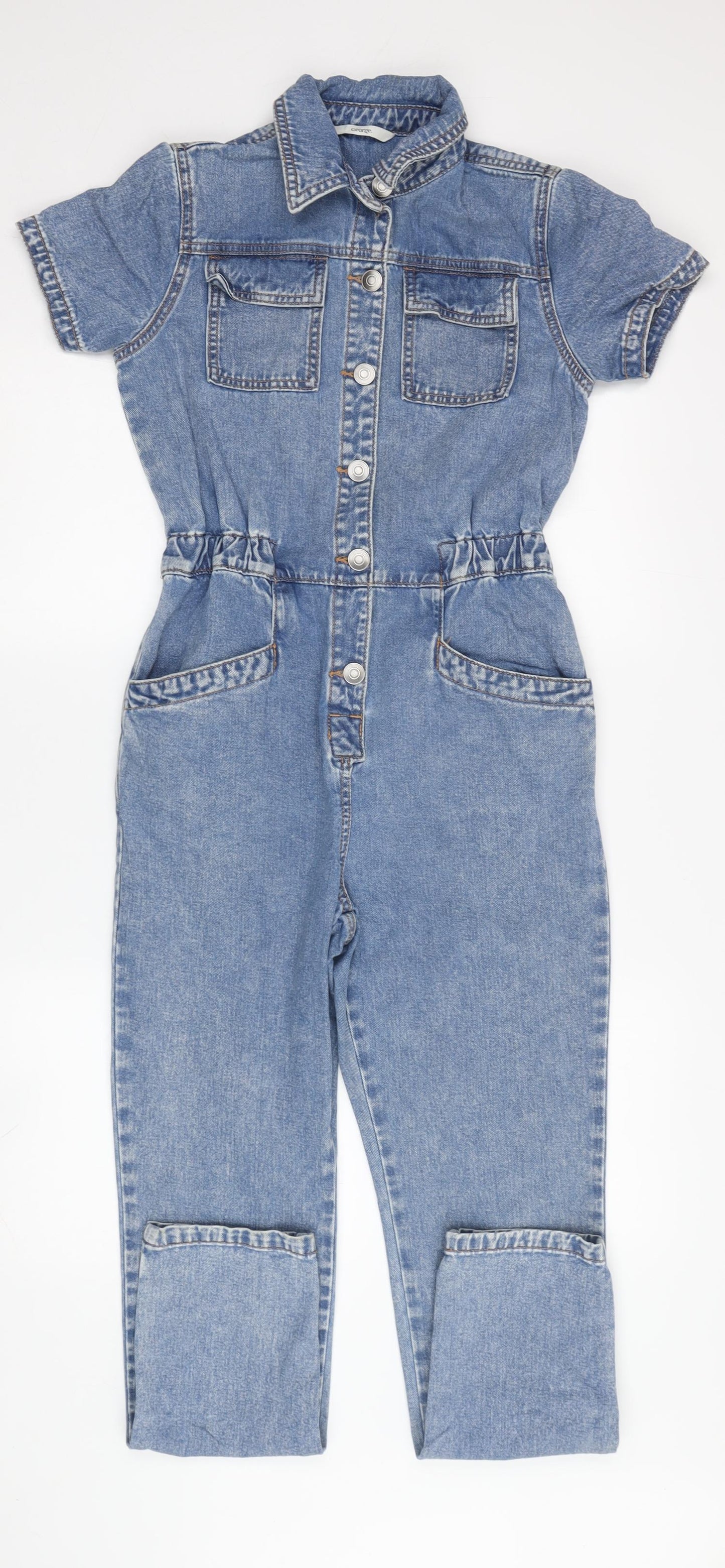 George Girls Blue Denim Jumpsuit 11-12 Years Short Sleeve