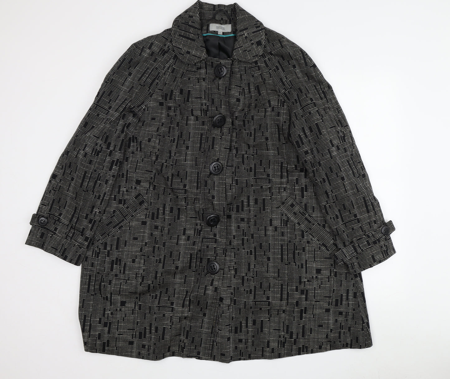 Marks and Spencer Women's Black Geometric Overcoat - Size 16
