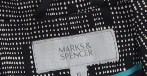 Marks and Spencer Women's Black Geometric Overcoat - Size 16