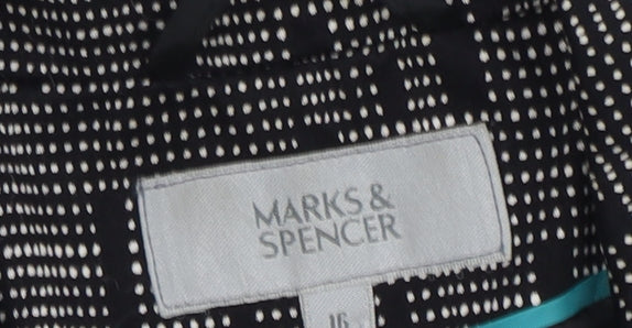 Marks and Spencer Women's Black Geometric Overcoat - Size 16