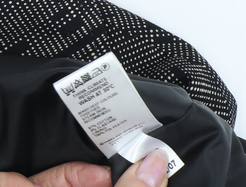 Marks and Spencer Women's Black Geometric Overcoat - Size 16