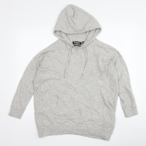 Superdry Women's Grey Hooded Pullover Jumper Size 12