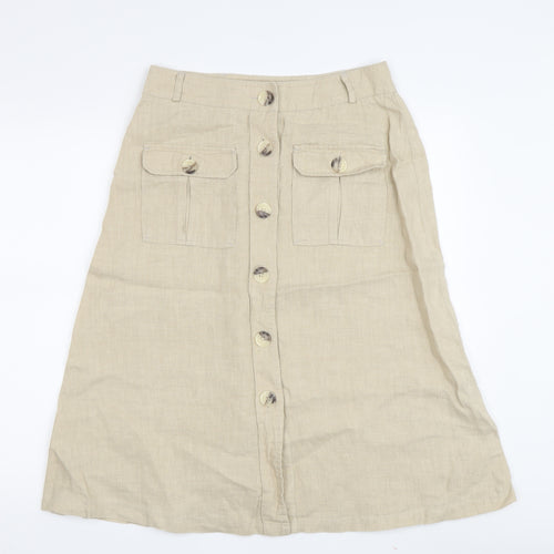 SOSANDAR Women's Beige A-Line Midi Linen Skirt, Size 10