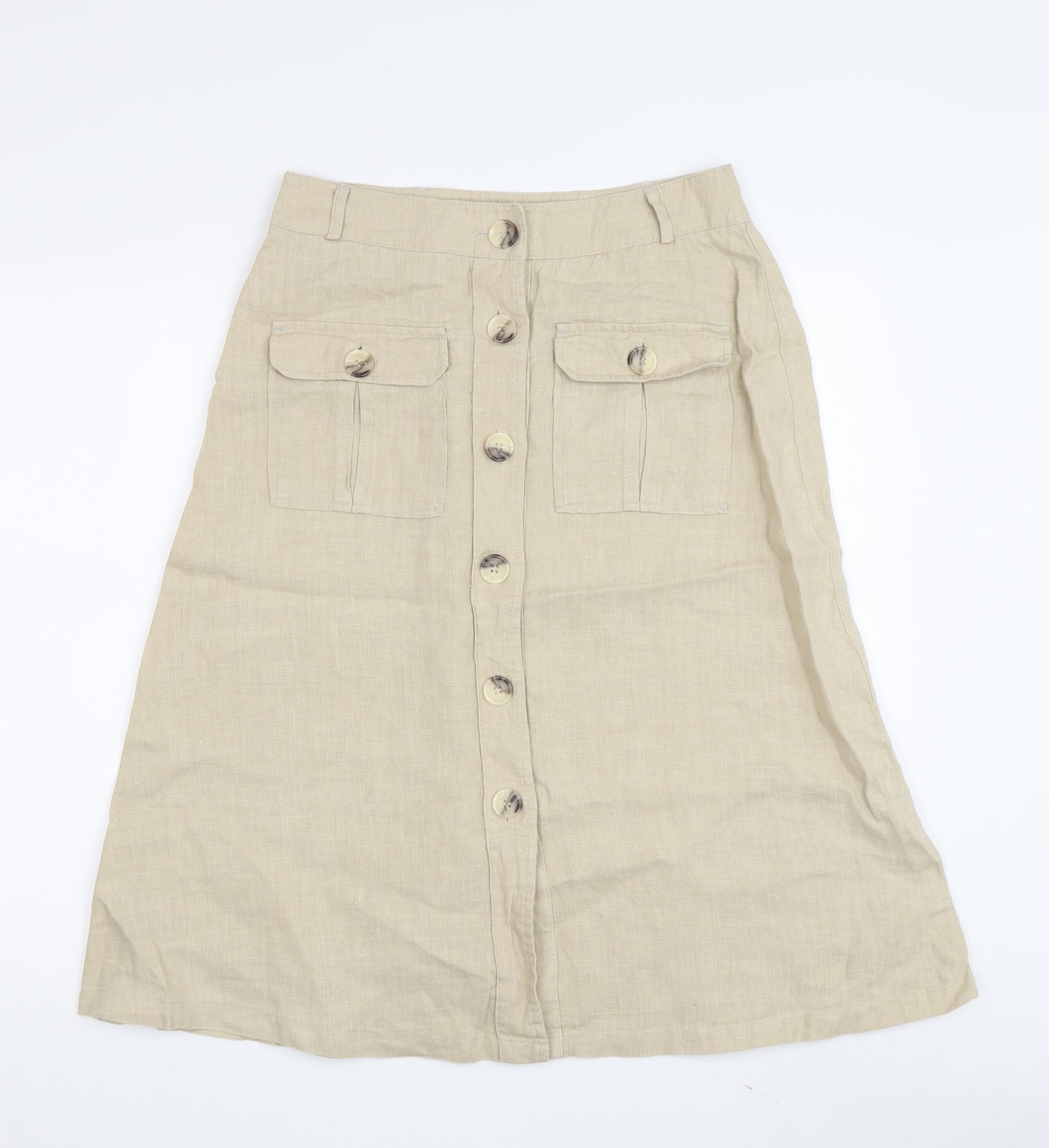 SOSANDAR Women's Beige A-Line Midi Linen Skirt, Size 10