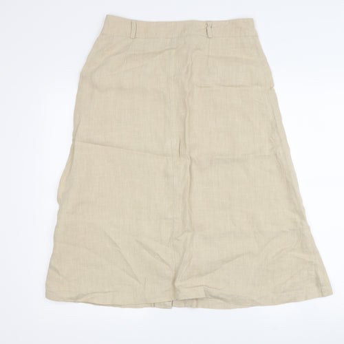 SOSANDAR Women's Beige A-Line Midi Linen Skirt, Size 10