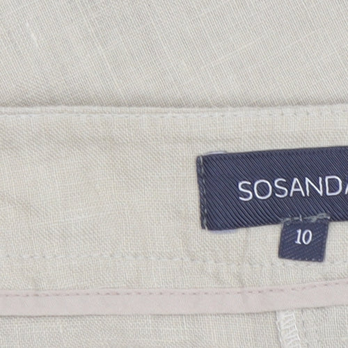 SOSANDAR Women's Beige A-Line Midi Linen Skirt, Size 10