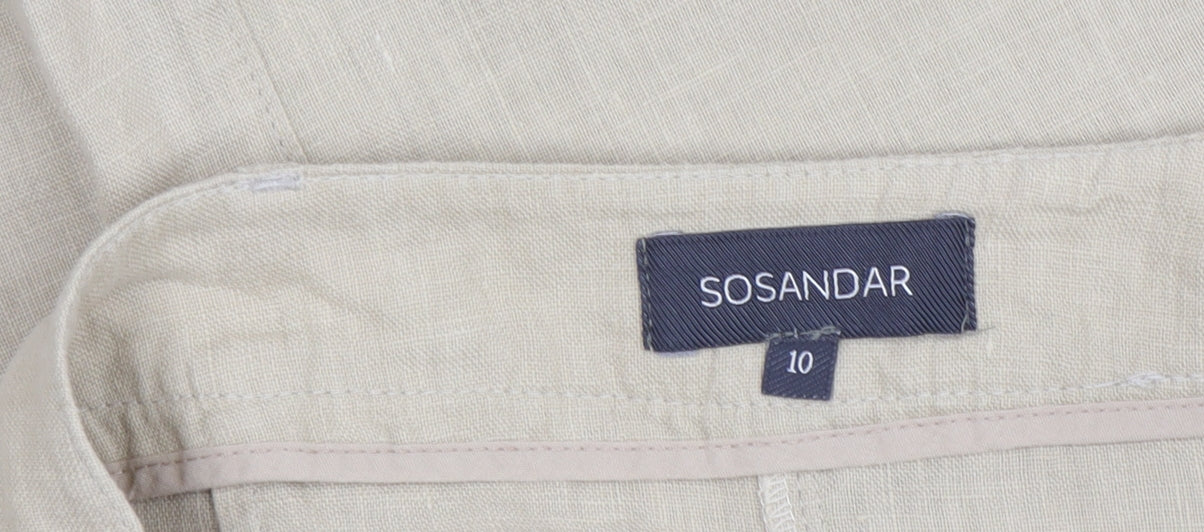 SOSANDAR Women's Beige A-Line Midi Linen Skirt, Size 10