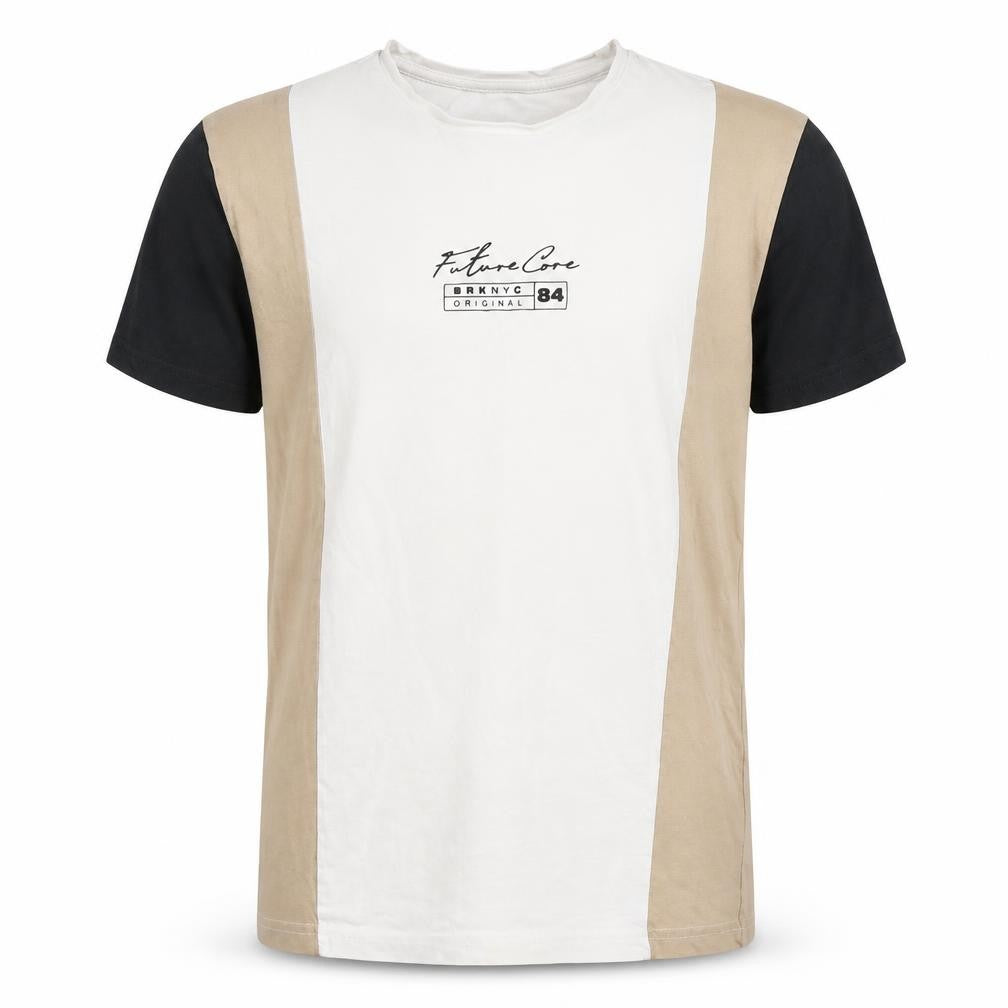 Front view of Peacocks Men's Colourblock T-Shirt - M, Beige/Black/White