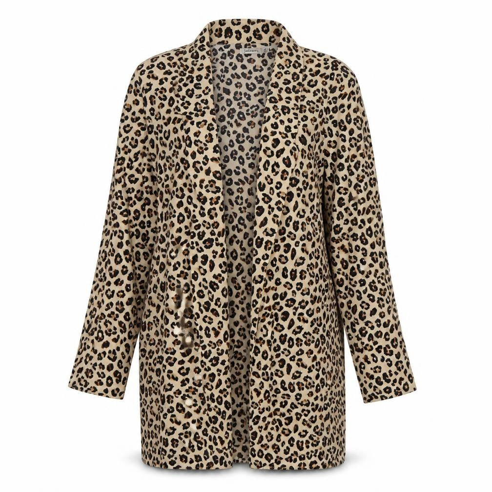 Front view of Stradivarius Women's Beige Animal Print Coatigan, size 10