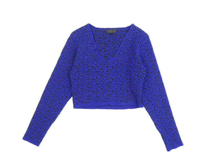 Topshop Women's Blue Animal Print Slim Fit Pullover Jumper Size 10