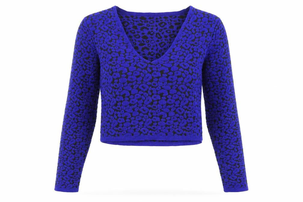 Front view of Topshop Women's Blue Animal Print Slim Fit jumper, size 10