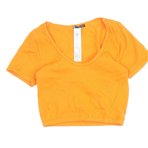 Zara Women's Orange Cropped T-Shirt, Size M-L