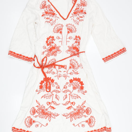 Boden Women's White Floral Embroidered Shift Dress Size 12