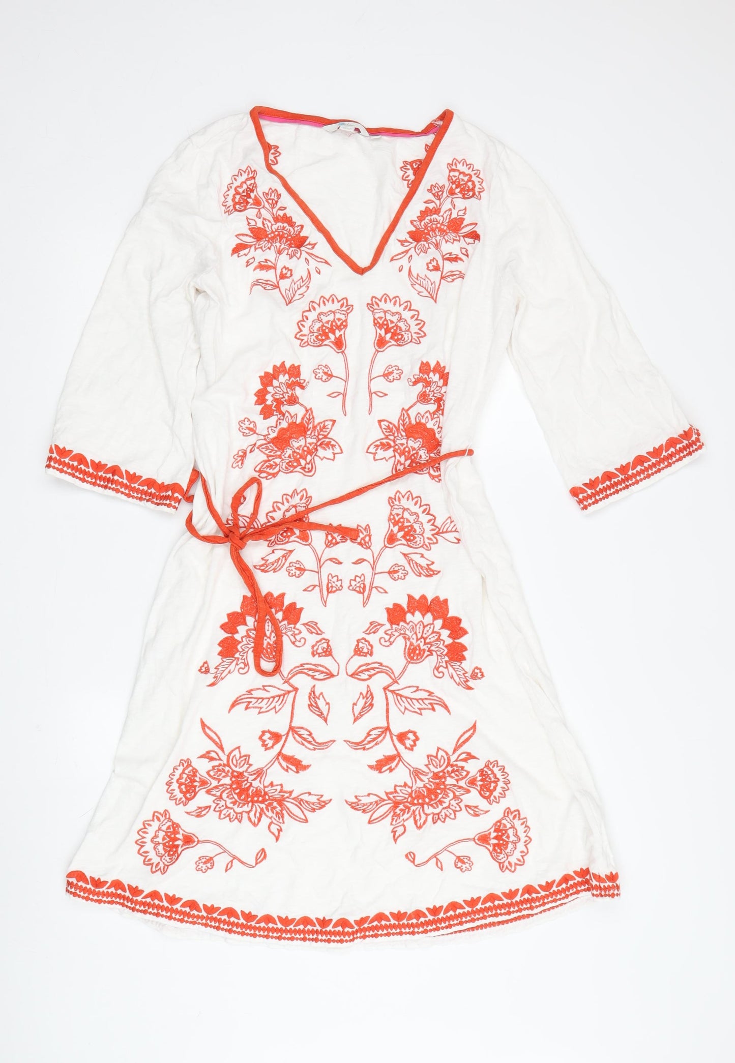 Boden Women's White Floral Embroidered Shift Dress Size 12