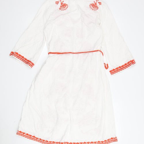 Boden Women's White Floral Embroidered Shift Dress Size 12