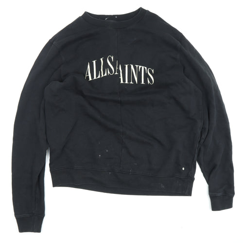 AllSaints Men's Black M Pullover Sweatshirt, Logo Accents