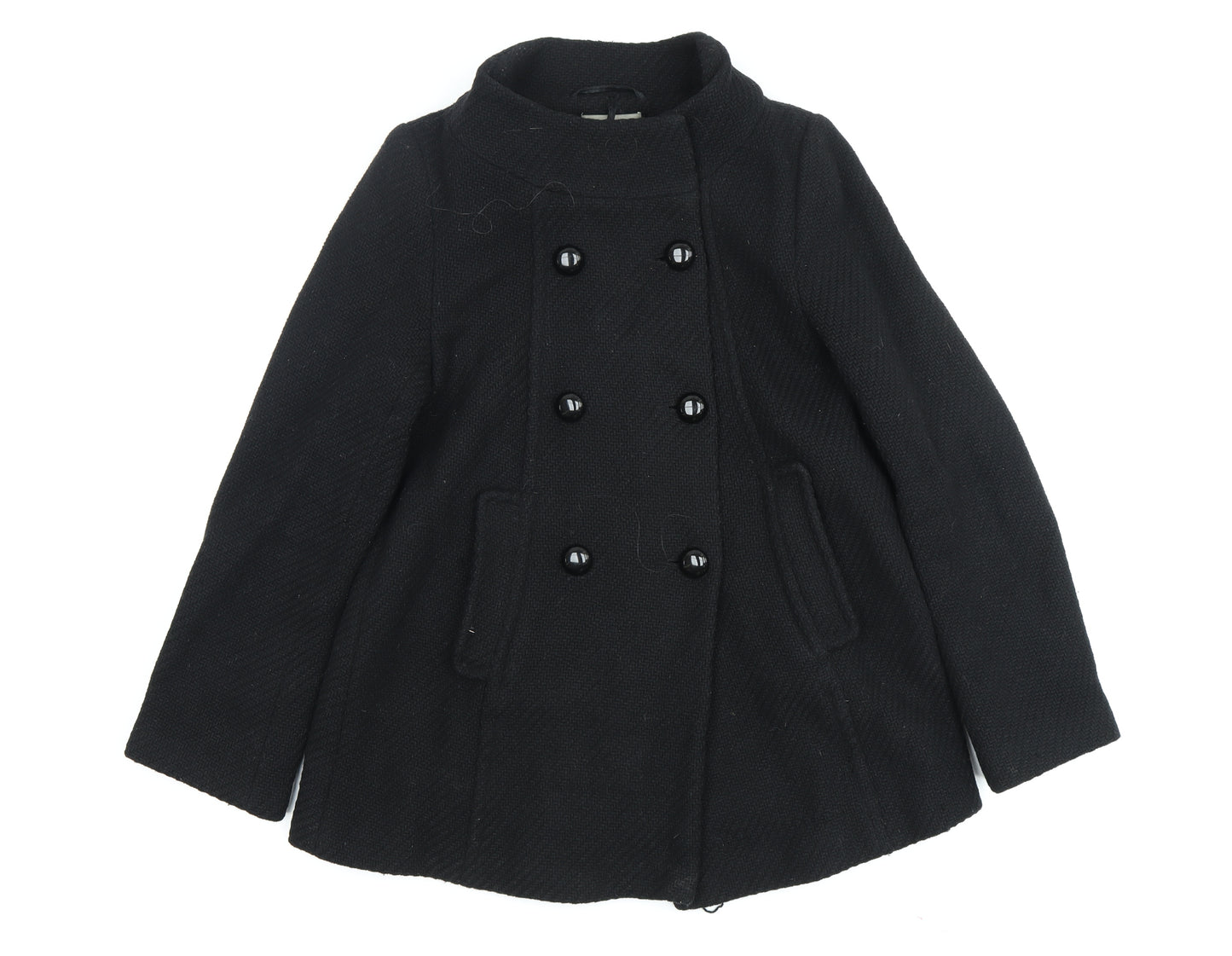 Wallis Women's Black Wool Pea Coat, Size 10, Classic Style