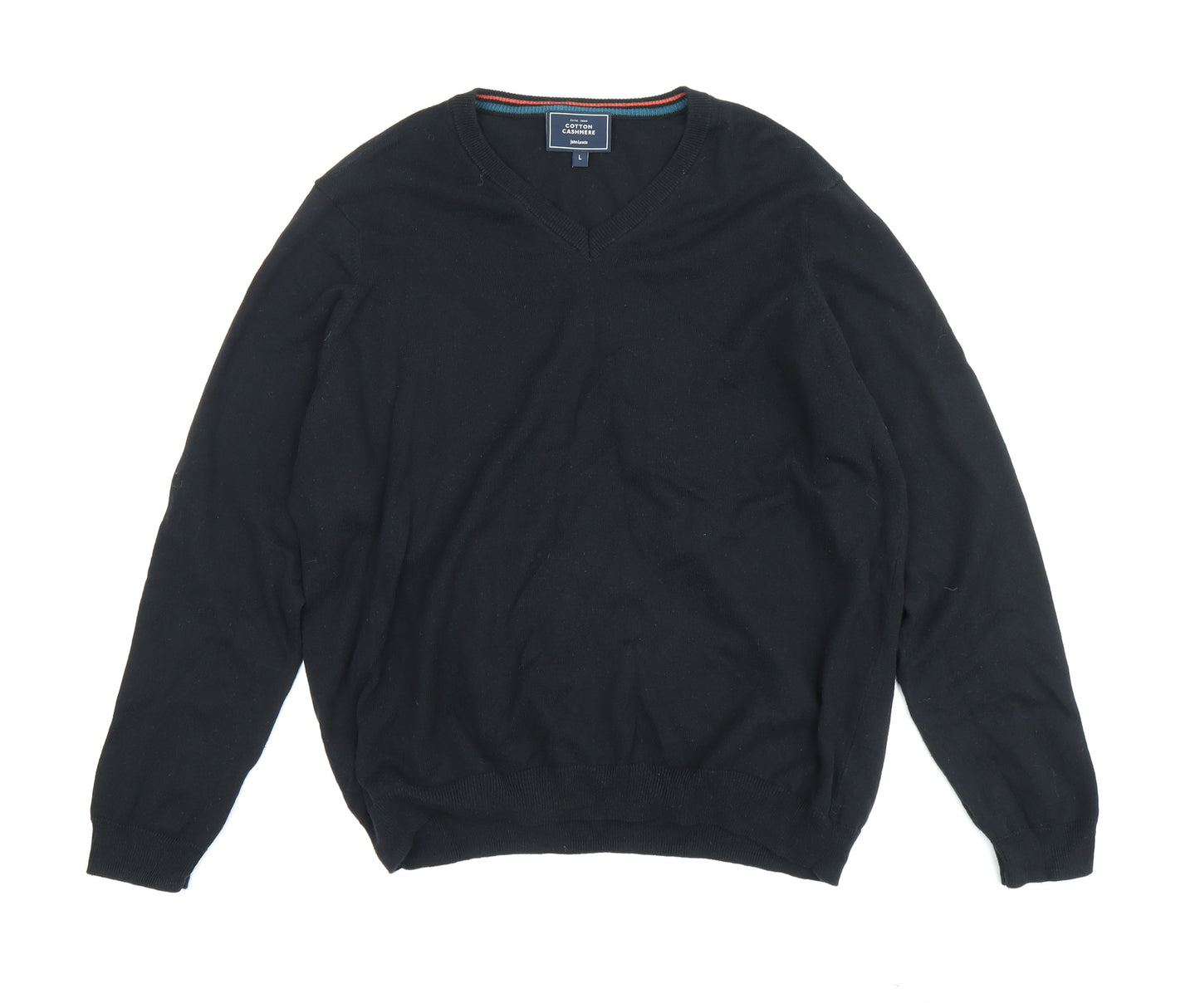 John Lewis Men's Black V-Neck Pullover Jumper L