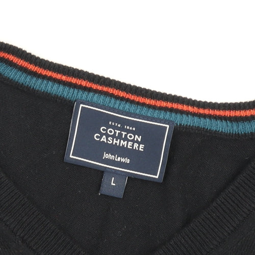 John Lewis Men's Black V-Neck Pullover Jumper L