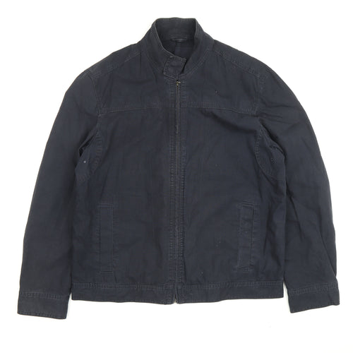 Next Men's Blue Basic Jacket, Cotton, Size L, Stand-Up Collar