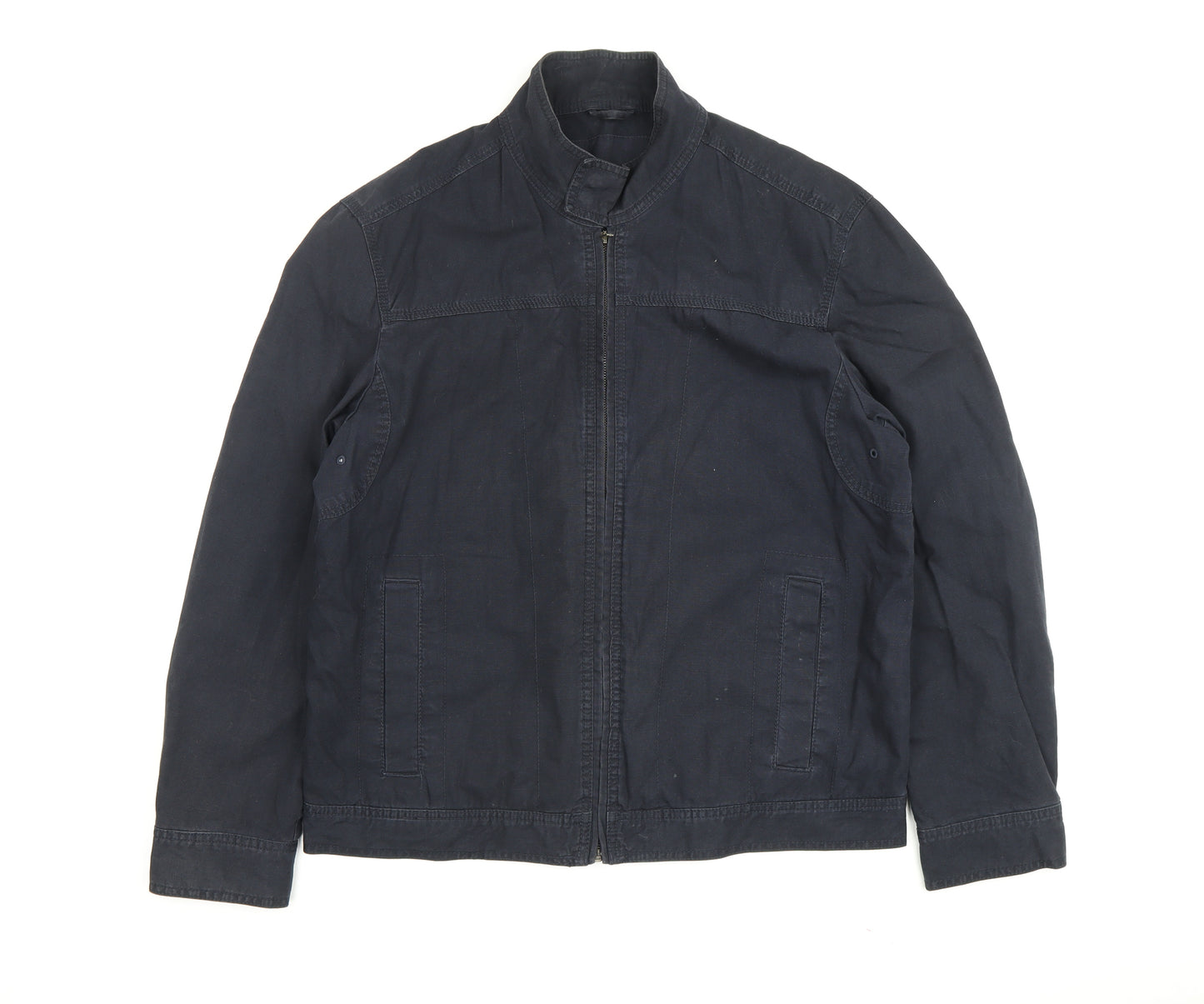 Next Men's Blue Basic Jacket, Cotton, Size L, Stand-Up Collar