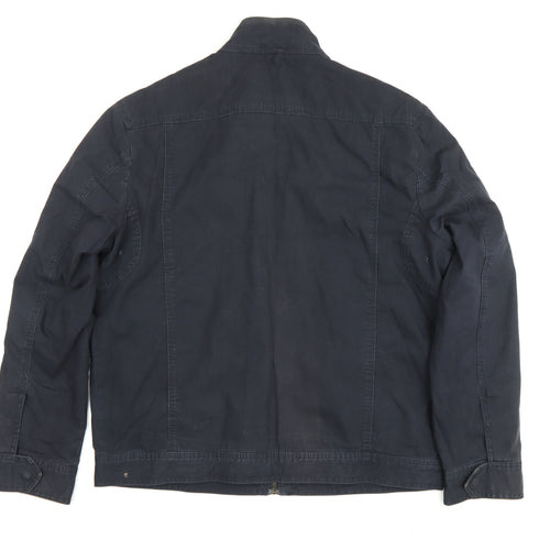 Next Men's Blue Basic Jacket, Cotton, Size L, Stand-Up Collar