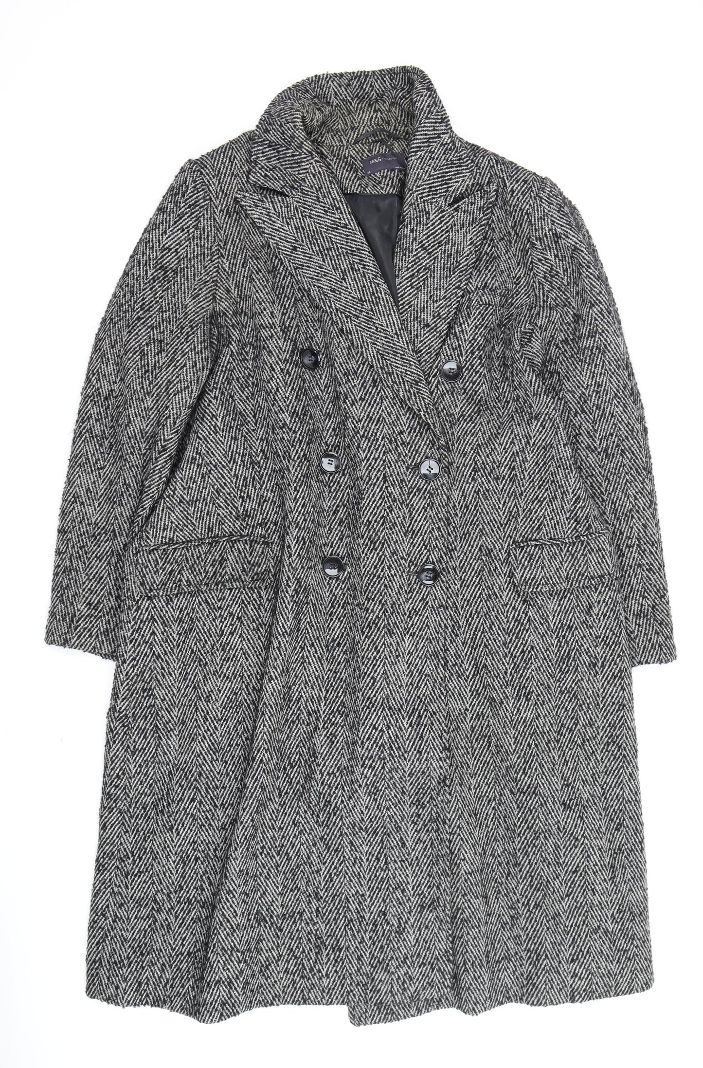 Marks and Spencer Women's Grey Wool Overcoat, Size 24