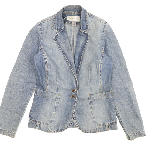 Warehouse Women’s Blue Denim Blazer, Size 14, Casual Classic
