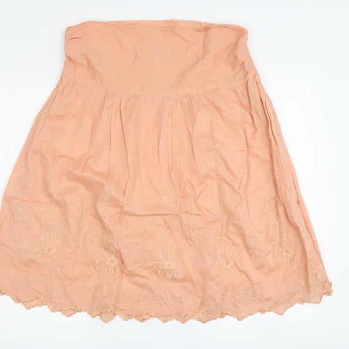 MNG Women's Orange Embroidered Peasant Skirt Size 12