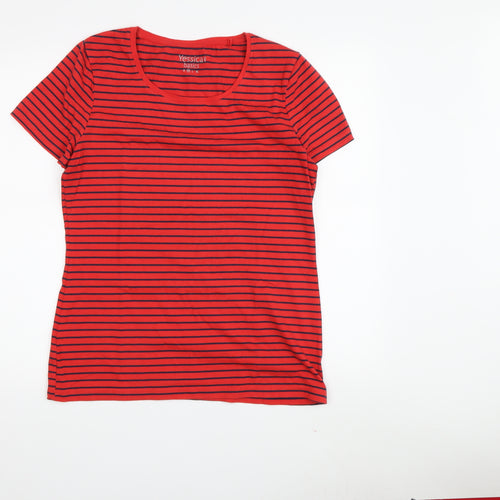 Yessica Women's Red Striped Basic T-Shirt M Casual