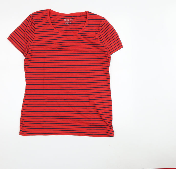 Yessica Women's Red Striped Basic T-Shirt M Casual