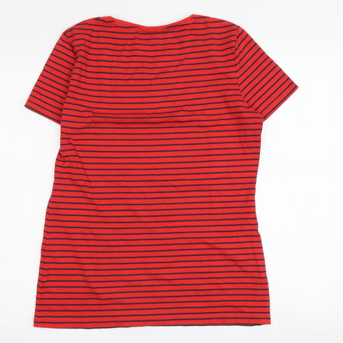 Yessica Women's Red Striped Basic T-Shirt M Casual