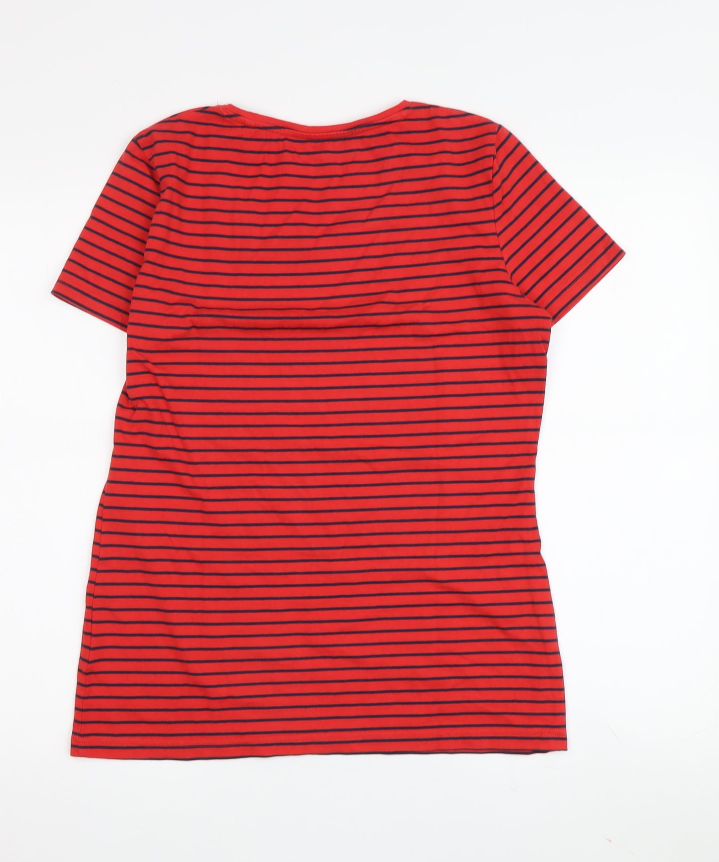 Yessica Women's Red Striped Basic T-Shirt M Casual