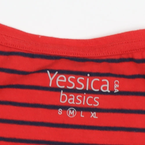 Yessica Women's Red Striped Basic T-Shirt M Casual