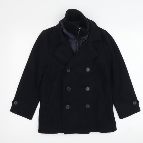 Zara Boys Black Pea Coat 7-8 Years Double-Breasted Winter