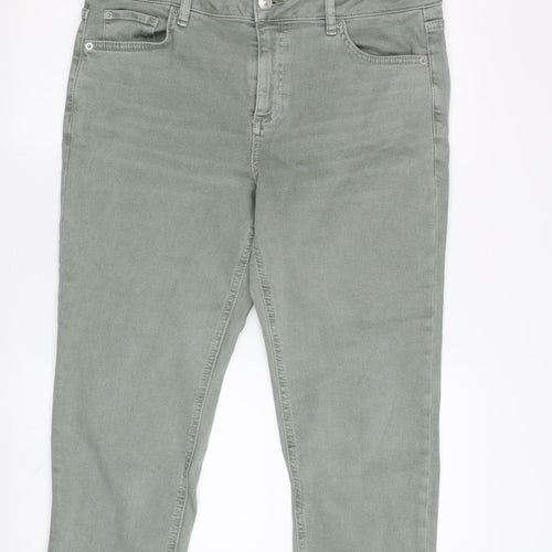 Women's Green Cropped Slim Jeans, Size 14 Short