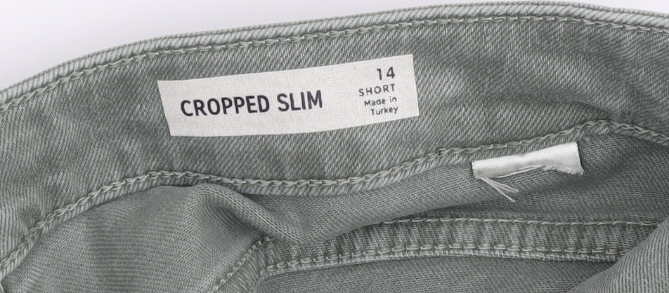 Women's Green Cropped Slim Jeans, Size 14 Short
