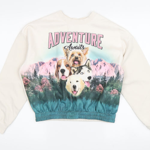 H&M Girls Beige Adventure Graphic Sweatshirt 10-12 Years