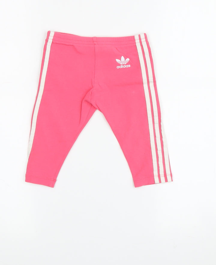 Adidas Girls Pink Jogger Trousers - 9 Months, Side Stripe