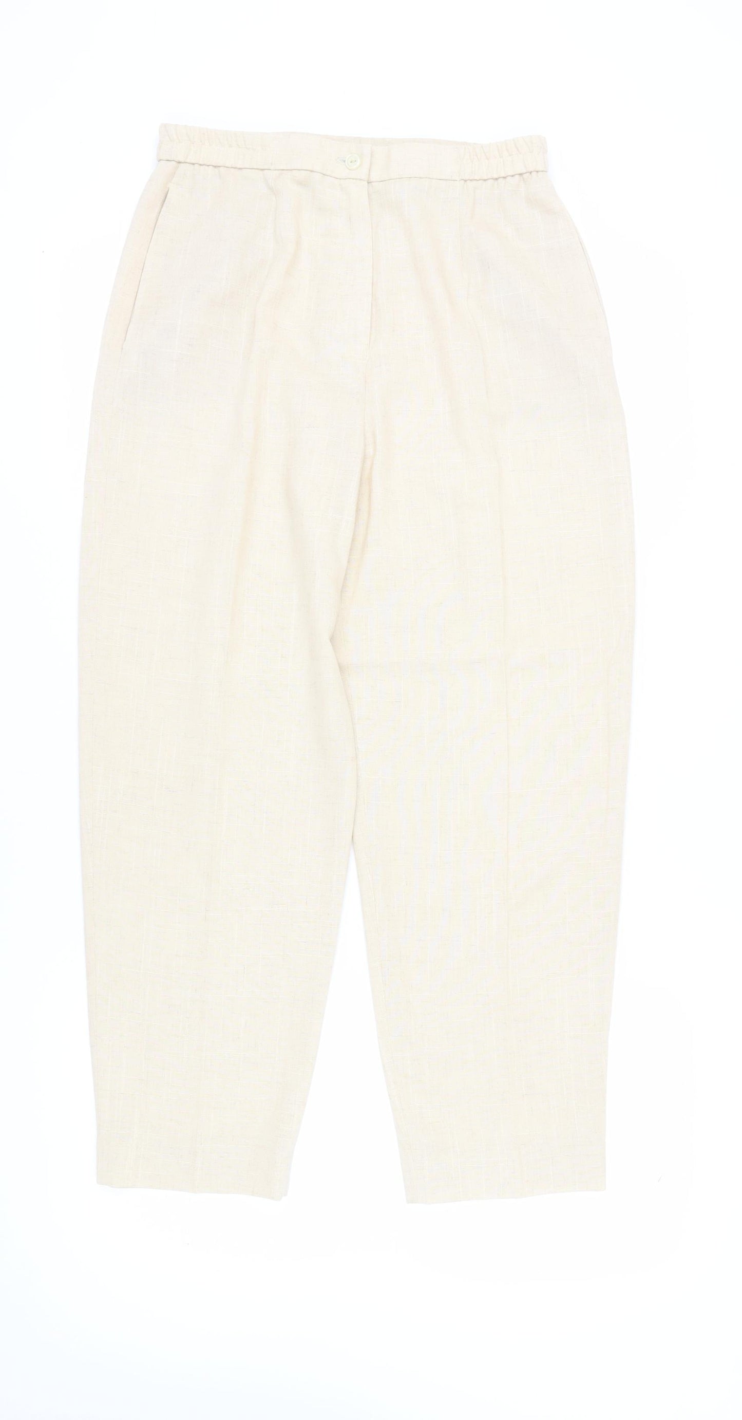 Eastex Beige Women's Linen Blend Trousers Size 14