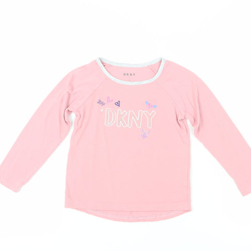 DKNY Girls Pink Long Sleeve T-Shirt, Size 5, Pullover Style